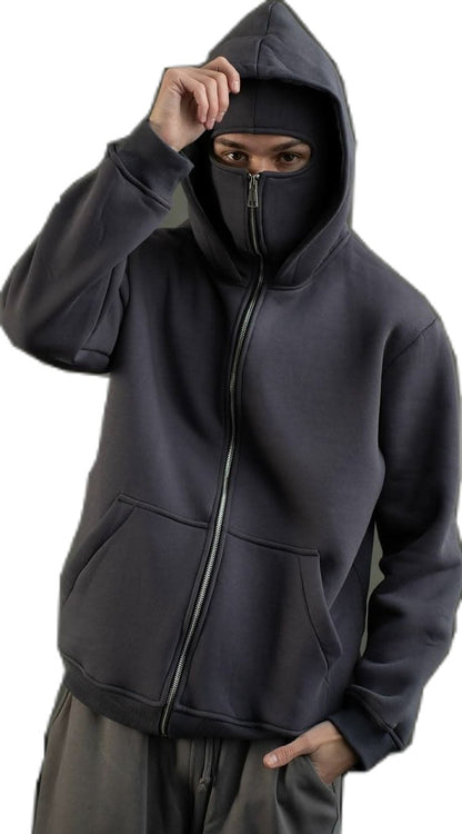 Balaclava Full Sleeves Zipper Hoodie with Mask – Cotton Fleece Winter Hoodie for Men (Black) Daily Hub