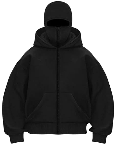 Men’s Full Sleeves Zipper Hoodie with Mask – Cotton Fleece Winter Hoodie for Men (Black) 19z41t-h6