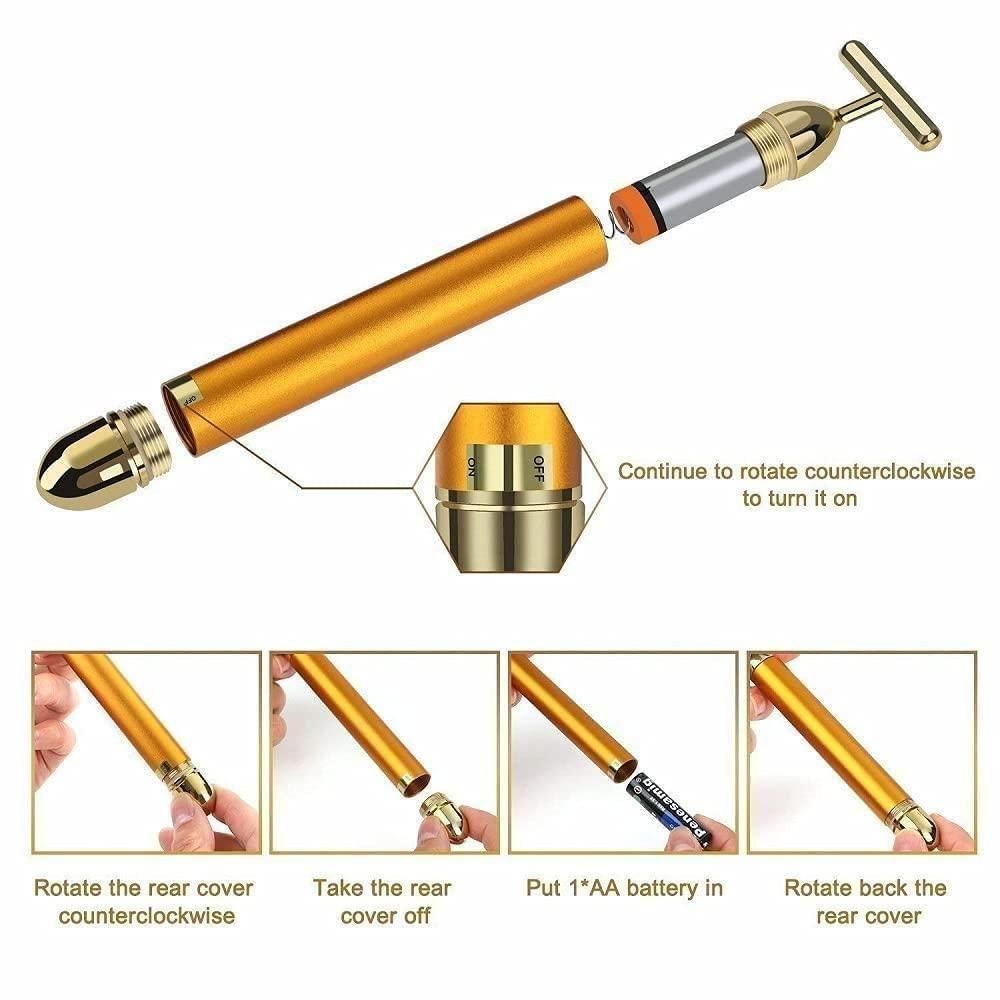 24K Gold Energy Beauty Bar Electric Facial Massage Roller 19z41t-h6