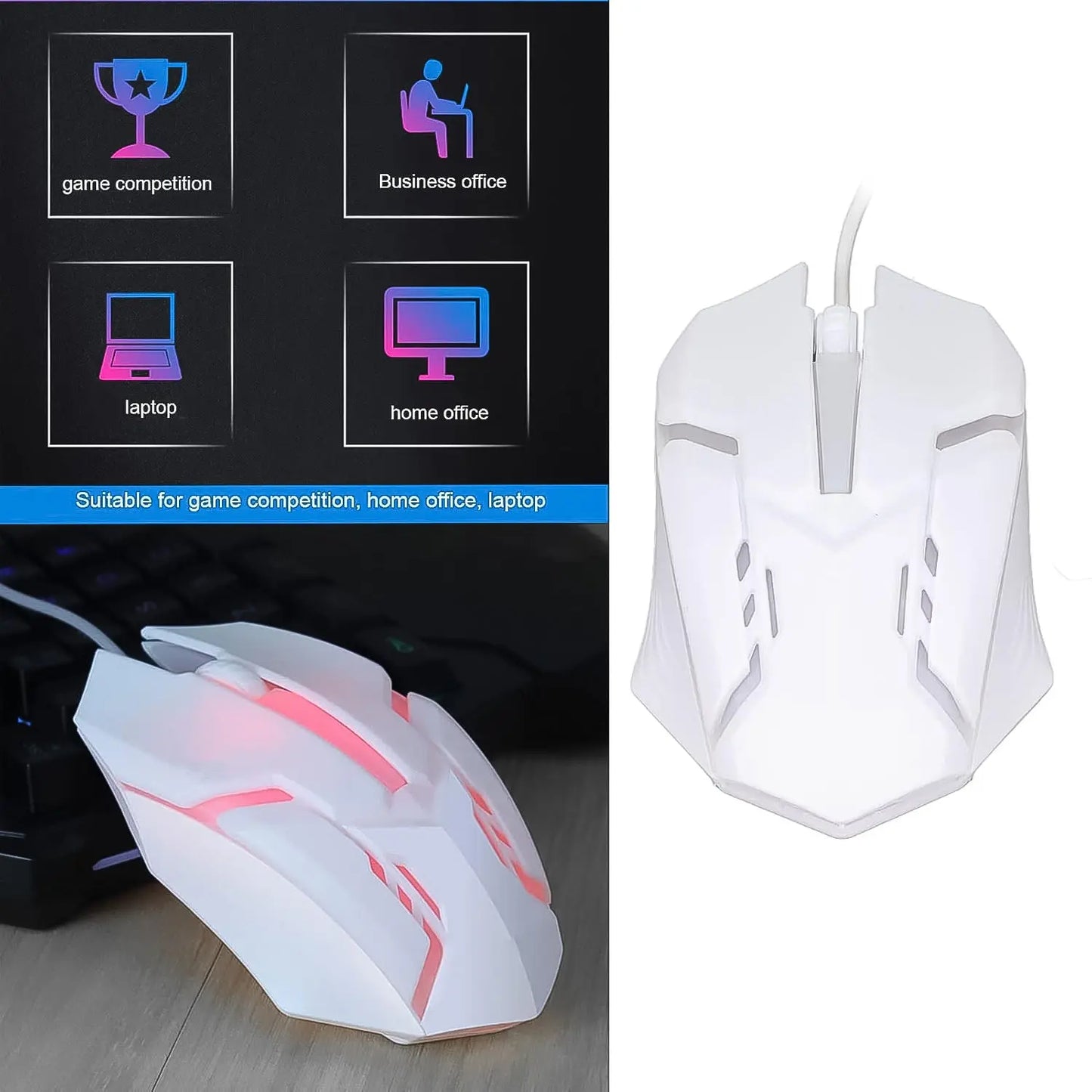 Usb Wired Mouse Gaming Mouse Colorful  Lighting Luminous  (1 Pc  Wihte) Wukusy