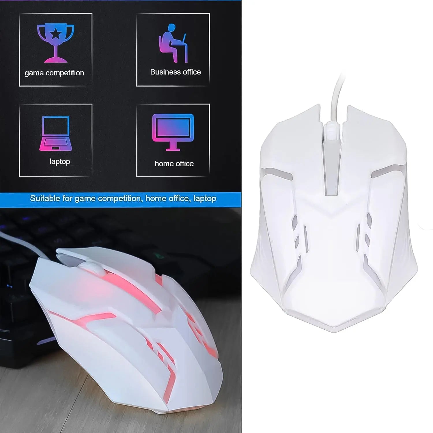 Usb Wired Mouse Gaming Mouse Colorful  Lighting Luminous  (1 Pc  Wihte) Wukusy