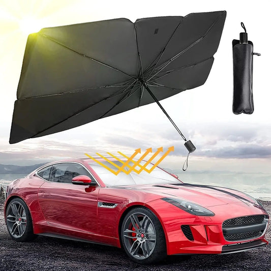 Car Windshield Sun Shade Umbrella – Foldable Alloy Steel Heat Protector (Black) 19z41t-h6