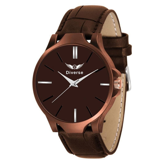 Brown wristwatch with leather strap on a white background