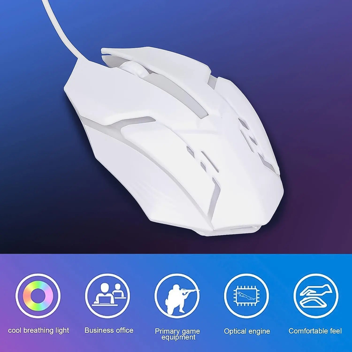 Usb Wired Mouse Gaming Mouse Colorful  Lighting Luminous  (1 Pc  Wihte) Wukusy