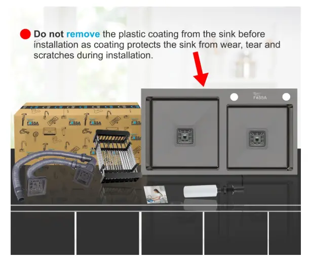 Fossa 24"x18"x10" Inch Single Bowl Tap Hole 304 Grade With Soap Dispenser Stainless steel Handmade Kitchen Sink ( Black ) Fossa Home