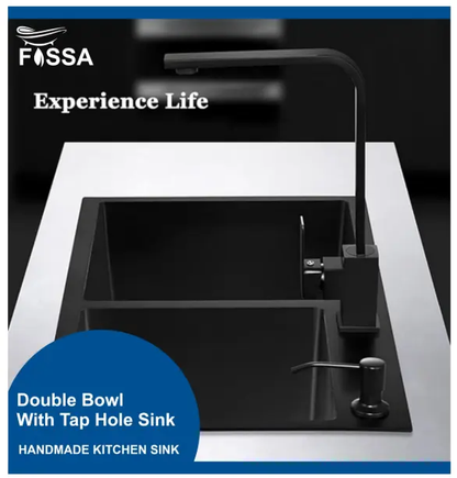 Fossa 24"x18"x10" Inch Single Bowl Tap Hole 304 Grade With Soap Dispenser Stainless steel Handmade Kitchen Sink ( Black ) Fossa Home