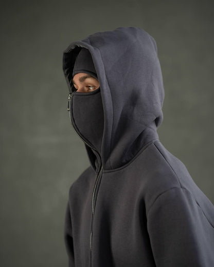 Balaclava Full Sleeves Zipper Hoodie with Mask – Cotton Fleece Winter Hoodie for Men (Black) Daily Hub