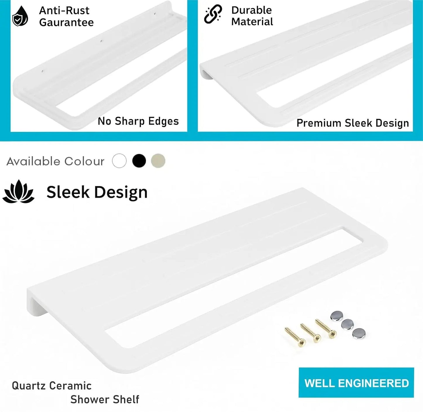 Fossa Space-Saving Wall Mounted Towel Shelf – Foldable Chrome Towel, Durable Bathroom Accessories, Rust Resistant & Stylish Bathroom Fittings | White (Quartz Ceramic) Fossa Home