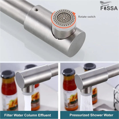 Fossa Zig Zag Stainless Steel Deck Mounted Folding Kitchen Faucet, 304 Stainless Steel Single Handle with 360 Rotating Spout with Pure Water Cold and Hot Modern Drinking Faucet Fossa Home