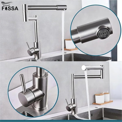 Fossa Zig Zag Stainless Steel Deck Mounted Folding Kitchen Faucet, 304 Stainless Steel Single Handle with 360 Rotating Spout with Pure Water Cold and Hot Modern Drinking Faucet Fossa Home