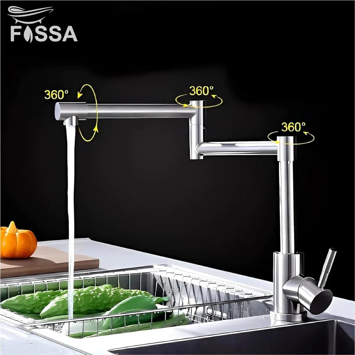 Fossa Zig Zag Stainless Steel Deck Mounted Folding Kitchen Faucet, 304 Stainless Steel Single Handle with 360 Rotating Spout with Pure Water Cold and Hot Modern Drinking Faucet Fossa Home