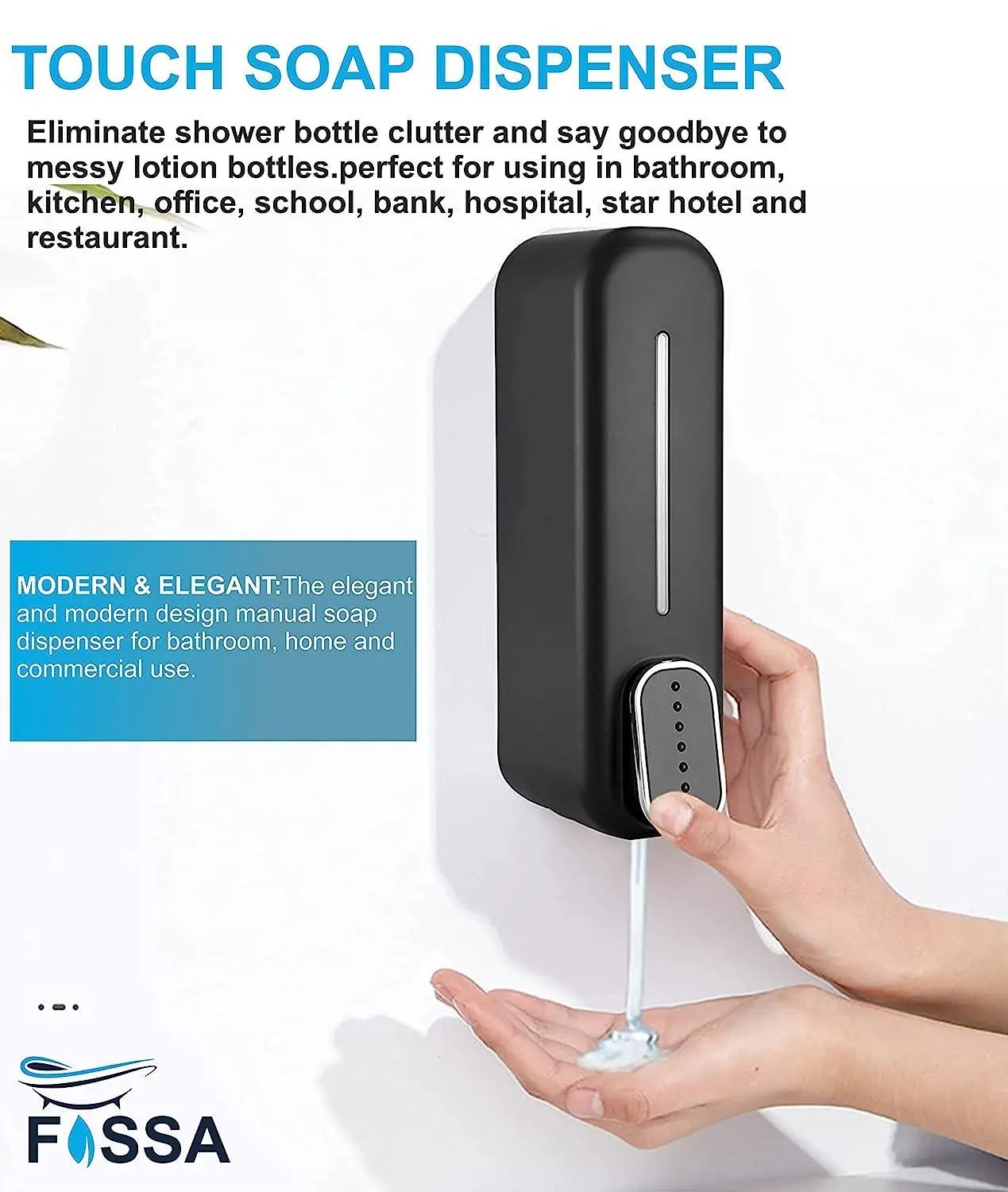 Fossa Wall-Mount Soap Dispenser 350ml – Manual Dispenser for Soap, Shampoo, Hand Cleanser, Shower Gel – Durable Bathroom Accessory SD-002 Fossa Home