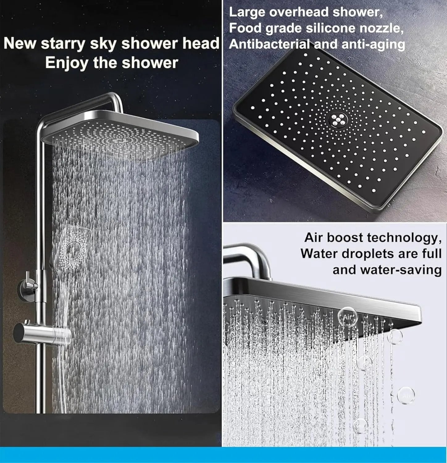 Fossa Spark Shower Thermostatic Shower System, Water Saving Shower Mixer Set, LED Screen, 4 Functions includes Handheld Shower (3 Jet Types), ABS Top Shower, Bidet Spray, Tub Spout (Black) Fossa Home
