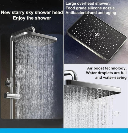 Fossa Spark Shower Thermostatic Shower System, Water Saving Shower Mixer Set, LED Screen, 4 Functions includes Handheld Shower (3 Jet Types), ABS Top Shower, Bidet Spray, Tub Spout (Black) Fossa Home