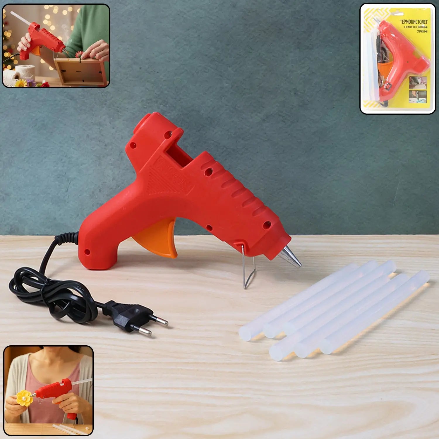 Premium 20w Hot Melt Glue Gun With 6 Transparent Glue Sticks Set Wukusy